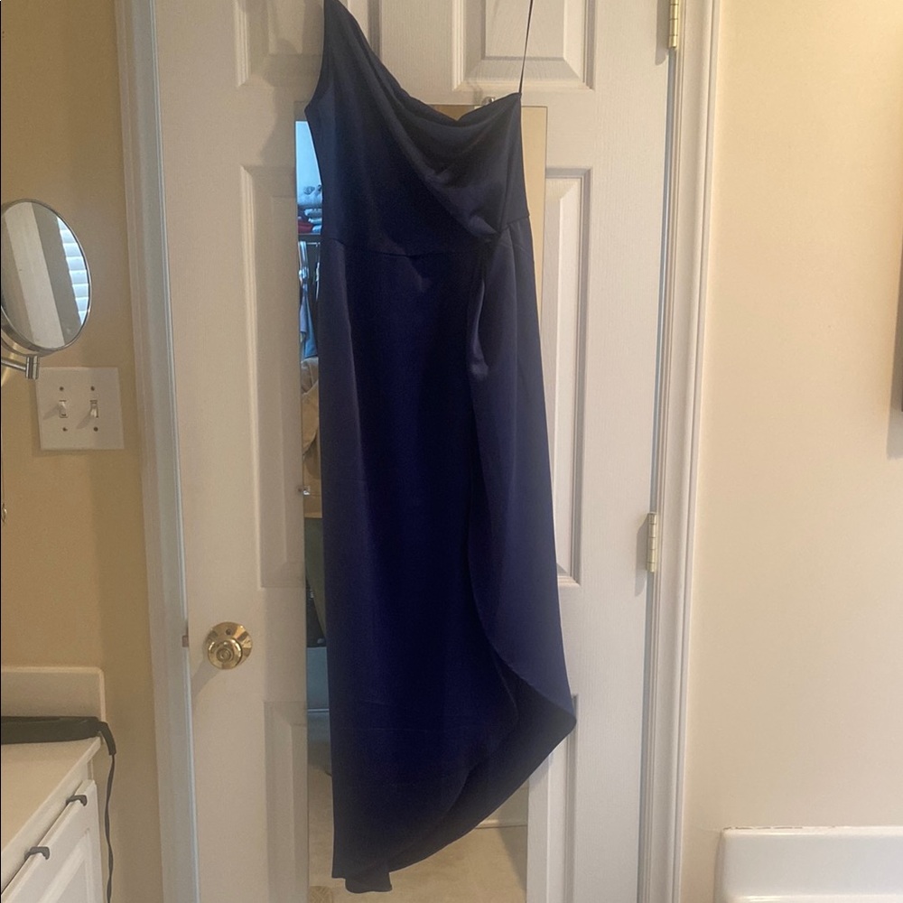 Navy Blue Asymmetrical One Shoulder Cocktail Dress